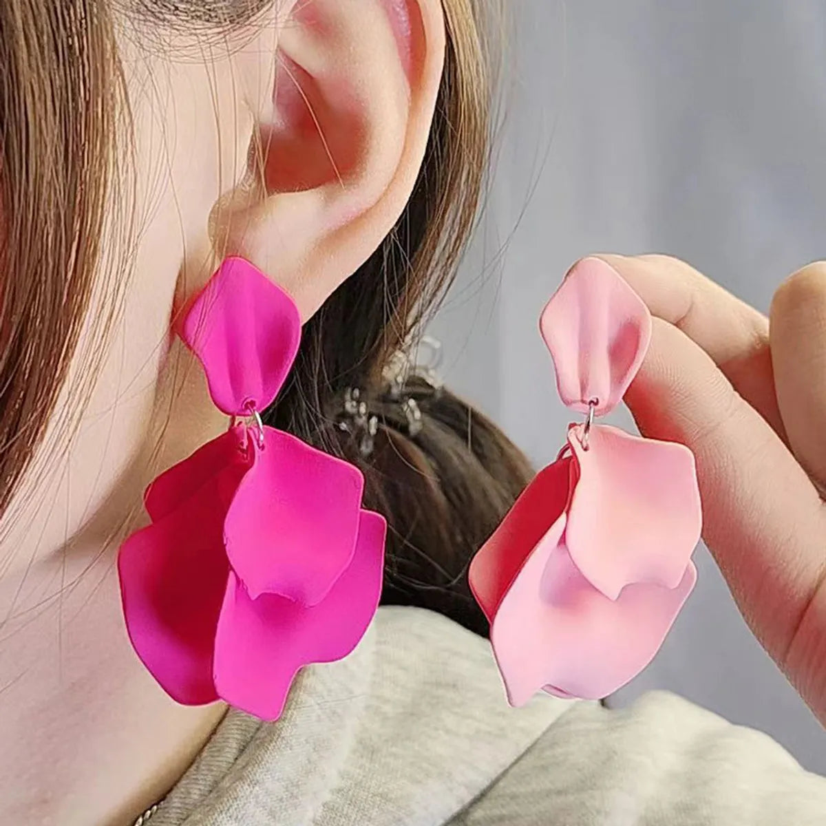 1 Pair Casual Vacation Petal Spray Paint Tassel Pleated Arylic Drop Earrings