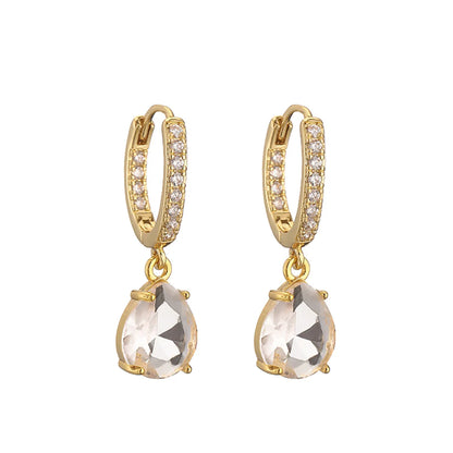 1 Pair Casual Vacation Shiny Water Droplets Plating Inlay Copper Zircon 18k Gold Plated Drop Earrings