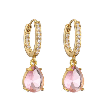 1 Pair Casual Vacation Shiny Water Droplets Plating Inlay Copper Zircon 18k Gold Plated Drop Earrings