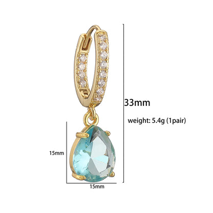 1 Pair Casual Vacation Shiny Water Droplets Plating Inlay Copper Zircon 18k Gold Plated Drop Earrings