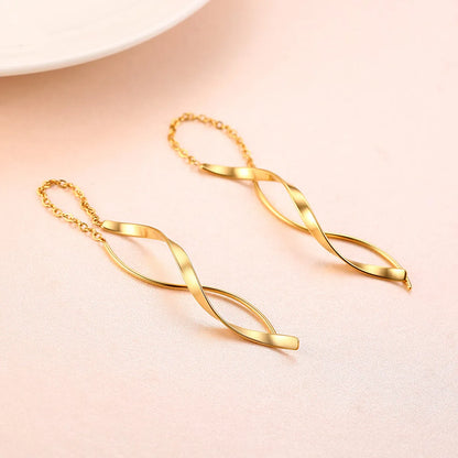 1 Pair Casual Vacation Simple Style Lines The Answer Stainless Steel Patchwork Ear Line