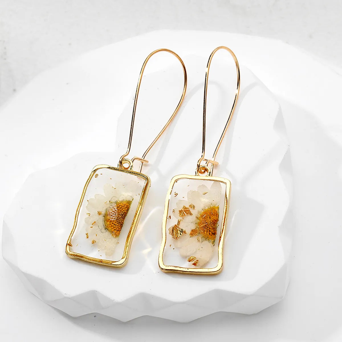 1 Pair Casual Vacation Simple Style Plant Rectangle Resin Drop Earrings