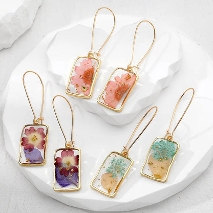 1 Pair Casual Vacation Simple Style Plant Rectangle Resin Drop Earrings