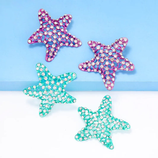 1 Pair Casual Vacation Starfish Inlay Alloy Rhinestones Ear Studs