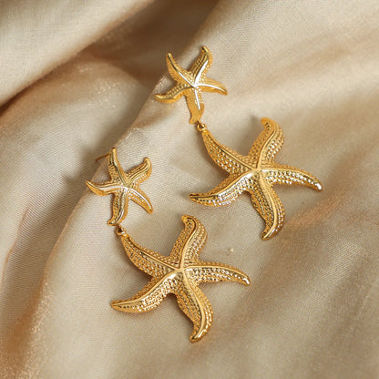 1 Pair Casual Vacation Starfish Plating Titanium Steel 18k Gold Plated Drop Earrings