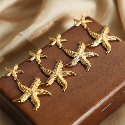 1 Pair Casual Vacation Starfish Plating Titanium Steel 18k Gold Plated Drop Earrings