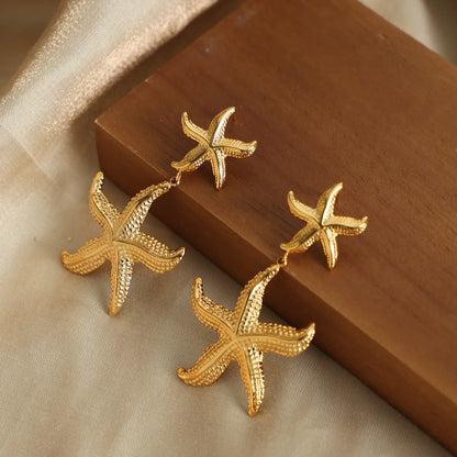 1 Pair Casual Vacation Starfish Plating Titanium Steel 18k Gold Plated Drop Earrings