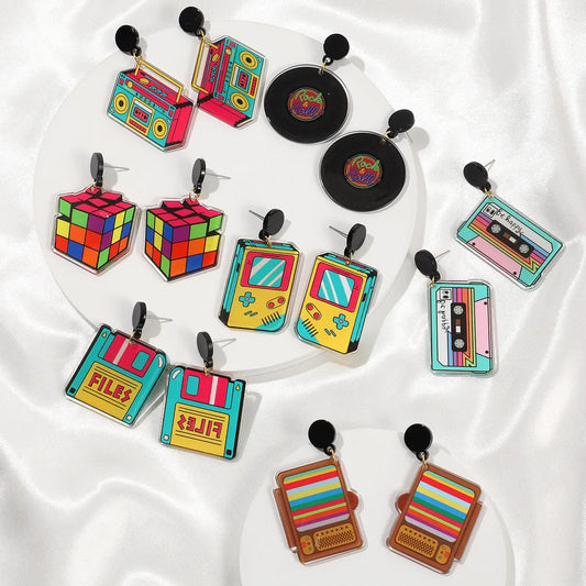 1 Pair Casual Vacation Tape Rubik'S Cube Printing Arylic Drop Earrings