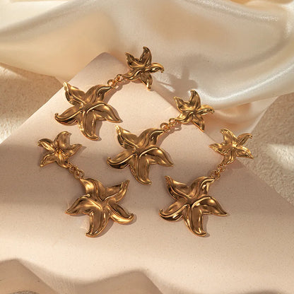 1 Pair Casual Vacation Tropical Starfish Snails Plating 304 Stainless Steel 14K Gold Plated Drop Earrings