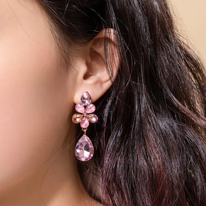 1 Pair Casual Vacation Water Droplets Alloy Glass Rhinestones Drop Earrings