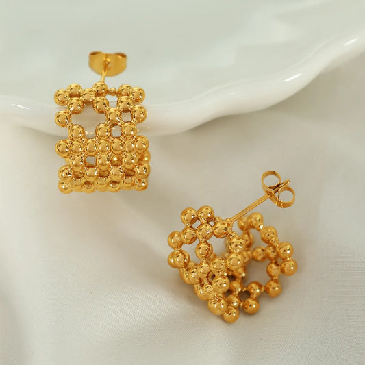 1 Pair Casual Vintage Style C Shape Grid Plating Copper 18k Gold Plated Ear Studs