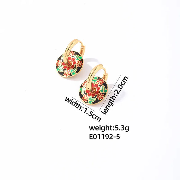 1 Pair Casual Vintage Style Round Flower Plating 304 Stainless Steel Copper Earrings