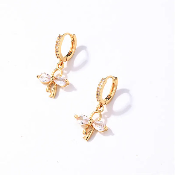 1 Pair Casual Vintage Style Shiny Heart Shape Bow Knot Plating Inlay 304 Stainless Steel Copper Zircon Drop Earrings