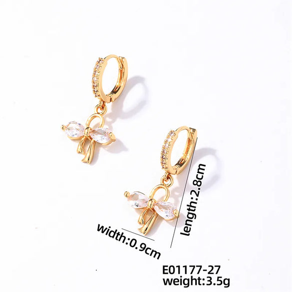 1 Pair Casual Vintage Style Shiny Heart Shape Bow Knot Plating Inlay 304 Stainless Steel Copper Zircon Drop Earrings