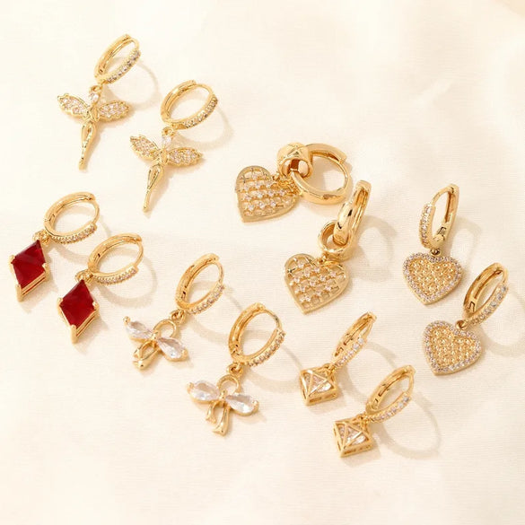 1 Pair Casual Vintage Style Shiny Heart Shape Bow Knot Plating Inlay 304 Stainless Steel Copper Zircon Drop Earrings