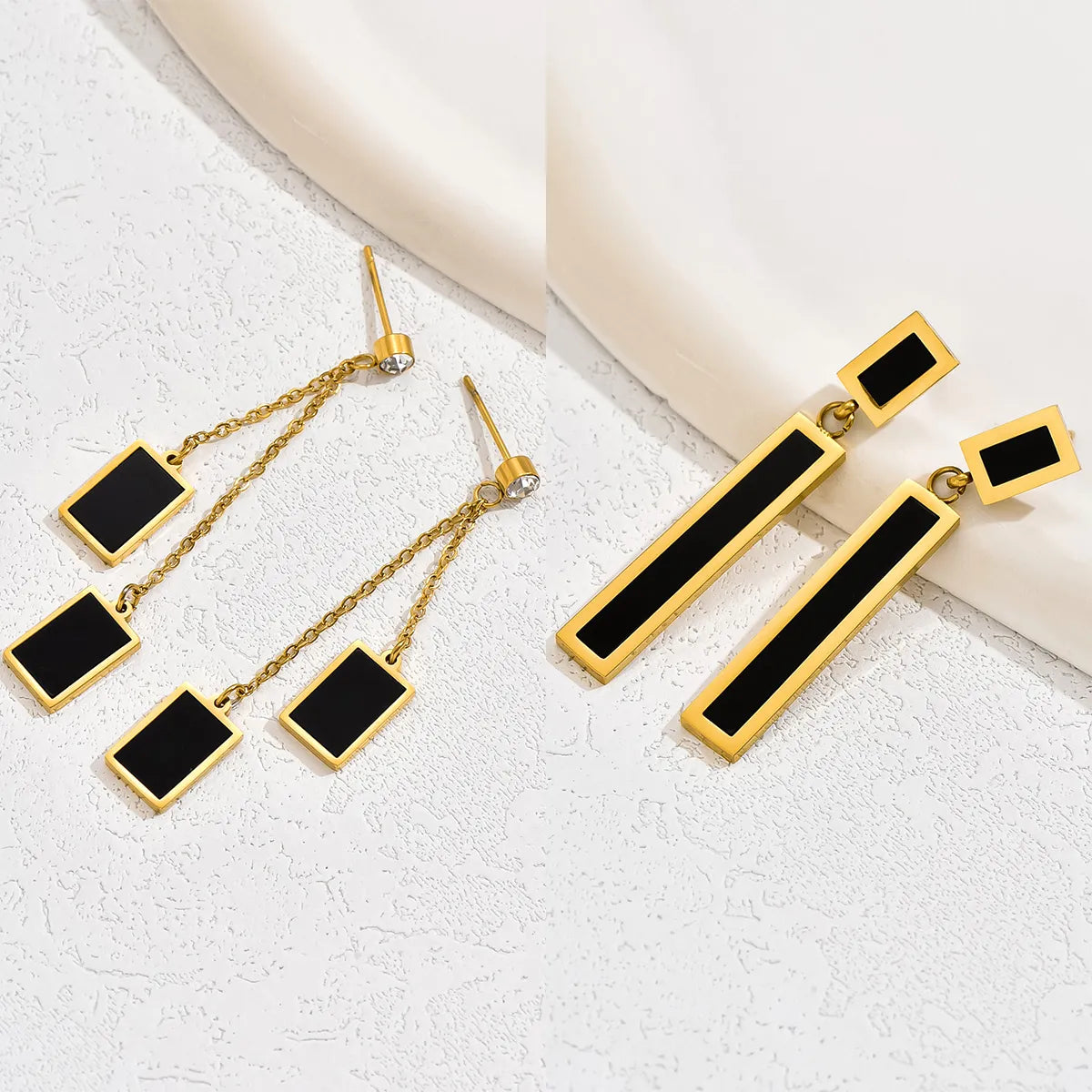 1 Pair Casual Vintage Style Simple Style Geometric Plating Inlay Stainless Steel 18k Gold Plated Drop Earrings