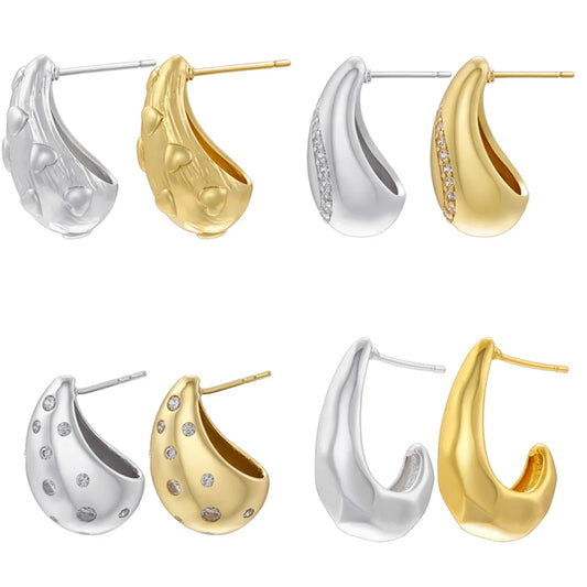 1 Pair Casual Vintage Style Simple Style Water Droplets Irregular Plating Inlay Copper Zircon 18k Gold Plated Ear Studs