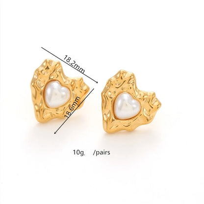 1 Pair Casual Vintage Style Star Heart Shape Inlay Titanium Steel Artificial Pearls 18K Gold Plated Ear Studs