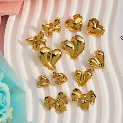 1 Pair Casual Vintage Style Sweet Heart Shape Bow Knot Plating 304 Stainless Steel 18K Gold Plated Ear Studs