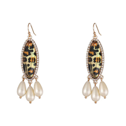 1 Pair Casual Water Droplets Leopard Alloy Pearl Plating Inlay Rhinestones Shell Women's Drop Earrings