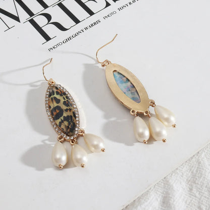 1 Pair Casual Water Droplets Leopard Alloy Pearl Plating Inlay Rhinestones Shell Women's Drop Earrings