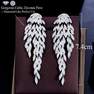 1 Pair Casual Wedding Romantic Leaves Tassel Plating Inlay Copper Zircon Rhodium Plated Silver Plated Drop Earrings