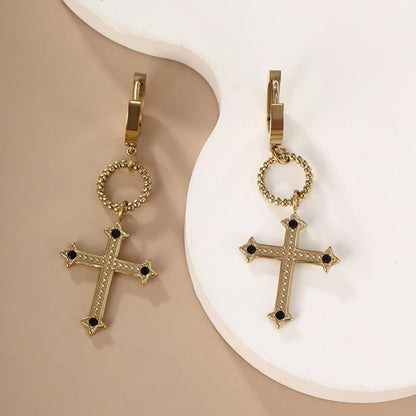 1 Pair Casual XUPING Cross Plating 304 Stainless Steel 18K Gold Plated Drop Earrings