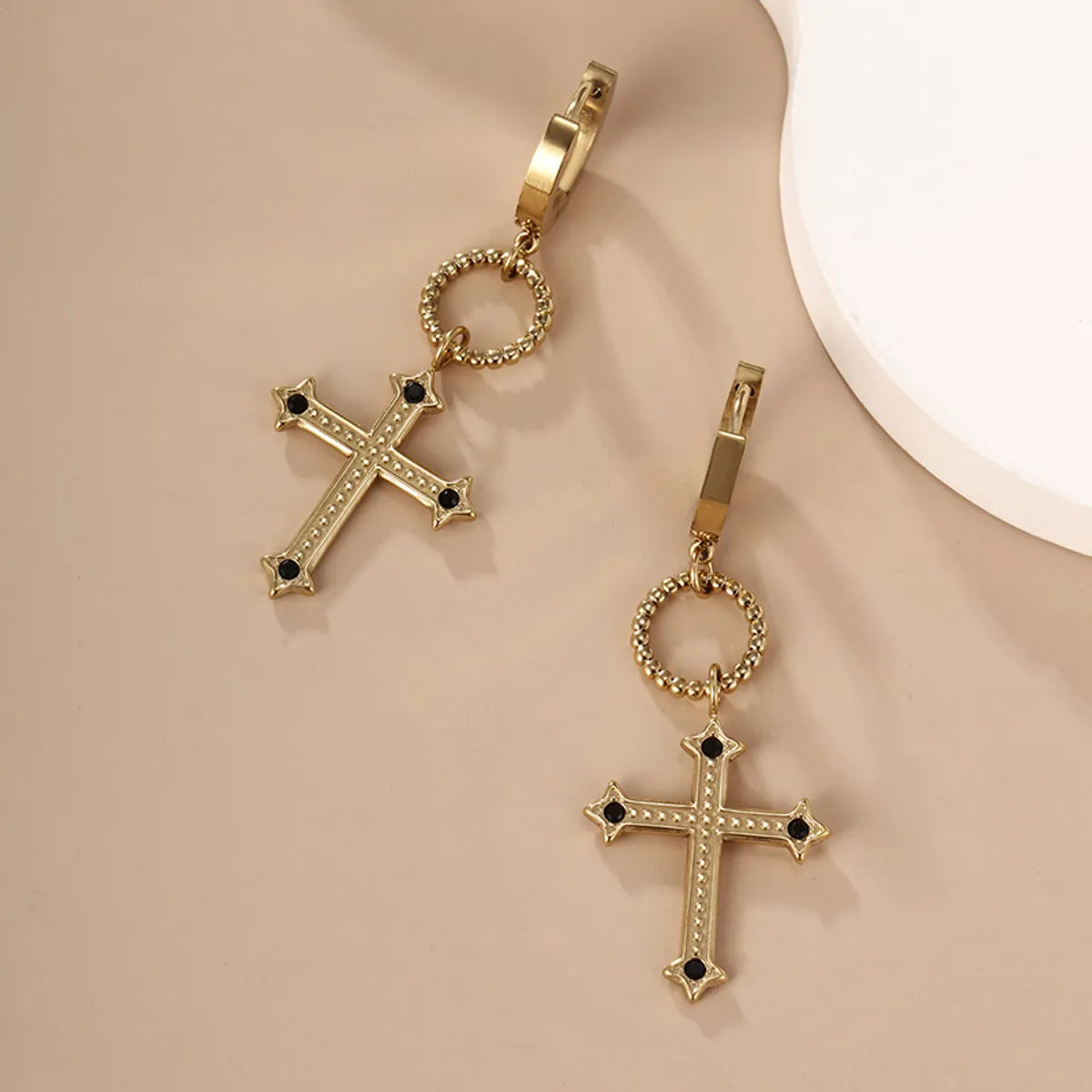 1 Pair Casual XUPING Cross Plating 304 Stainless Steel 18K Gold Plated Drop Earrings