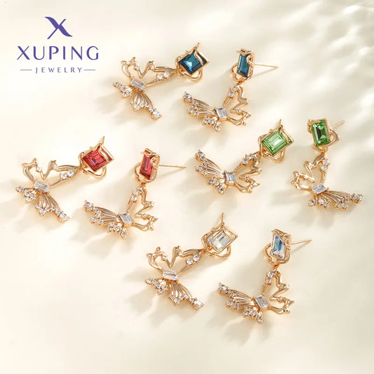 1 Pair Casual XUPING Sweet Butterfly Hollow Out Inlay Copper Artificial Gemstones Artificial Crystal 18K Gold Plated Drop Earrings