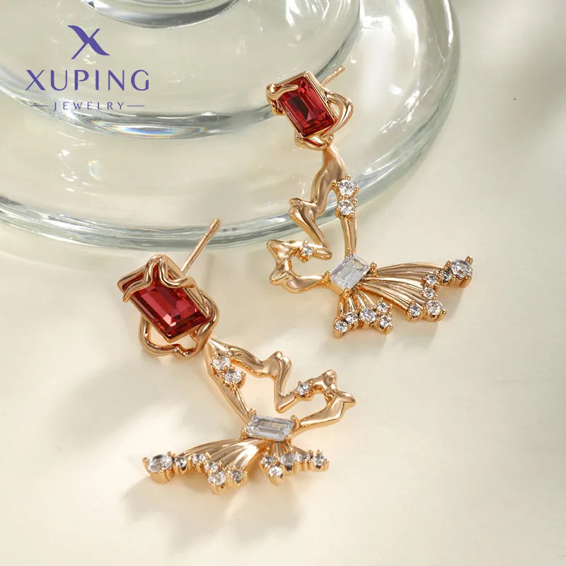 1 Pair Casual XUPING Sweet Butterfly Hollow Out Inlay Copper Artificial Gemstones Artificial Crystal 18K Gold Plated Drop Earrings