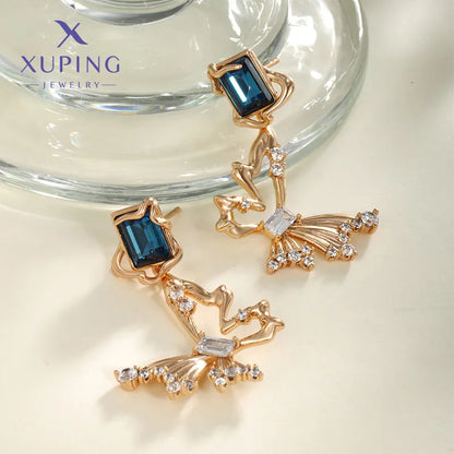 1 Pair Casual XUPING Sweet Butterfly Hollow Out Inlay Copper Artificial Gemstones Artificial Crystal 18K Gold Plated Drop Earrings