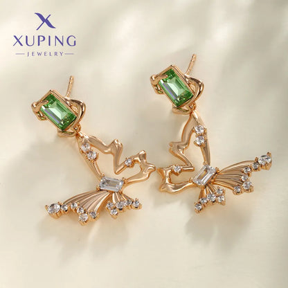 1 Pair Casual XUPING Sweet Butterfly Hollow Out Inlay Copper Artificial Gemstones Artificial Crystal 18K Gold Plated Drop Earrings