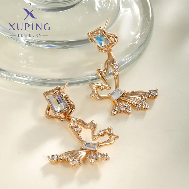 1 Pair Casual XUPING Sweet Butterfly Hollow Out Inlay Copper Artificial Gemstones Artificial Crystal 18K Gold Plated Drop Earrings