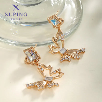 1 Pair Casual XUPING Sweet Butterfly Hollow Out Inlay Copper Artificial Gemstones Artificial Crystal 18K Gold Plated Drop Earrings