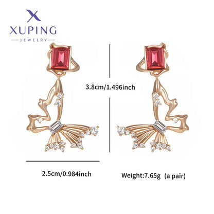 1 Pair Casual XUPING Sweet Butterfly Hollow Out Inlay Copper Artificial Gemstones Artificial Crystal 18K Gold Plated Drop Earrings