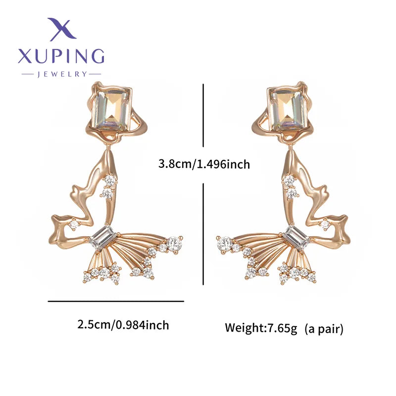 1 Pair Casual XUPING Sweet Butterfly Hollow Out Inlay Copper Artificial Gemstones Artificial Crystal 18K Gold Plated Drop Earrings