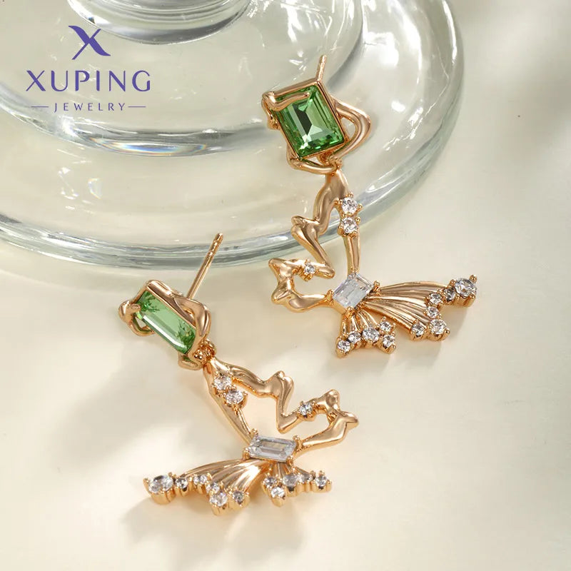 1 Pair Casual XUPING Sweet Butterfly Hollow Out Inlay Copper Artificial Gemstones Artificial Crystal 18K Gold Plated Drop Earrings