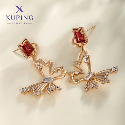 1 Pair Casual XUPING Sweet Butterfly Hollow Out Inlay Copper Artificial Gemstones Artificial Crystal 18K Gold Plated Drop Earrings