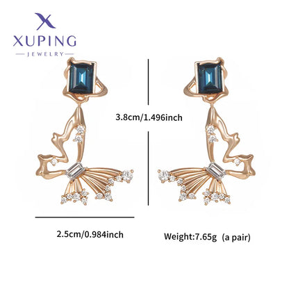 1 Pair Casual XUPING Sweet Butterfly Hollow Out Inlay Copper Artificial Gemstones Artificial Crystal 18K Gold Plated Drop Earrings