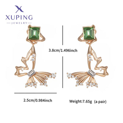 1 Pair Casual XUPING Sweet Butterfly Hollow Out Inlay Copper Artificial Gemstones Artificial Crystal 18K Gold Plated Drop Earrings