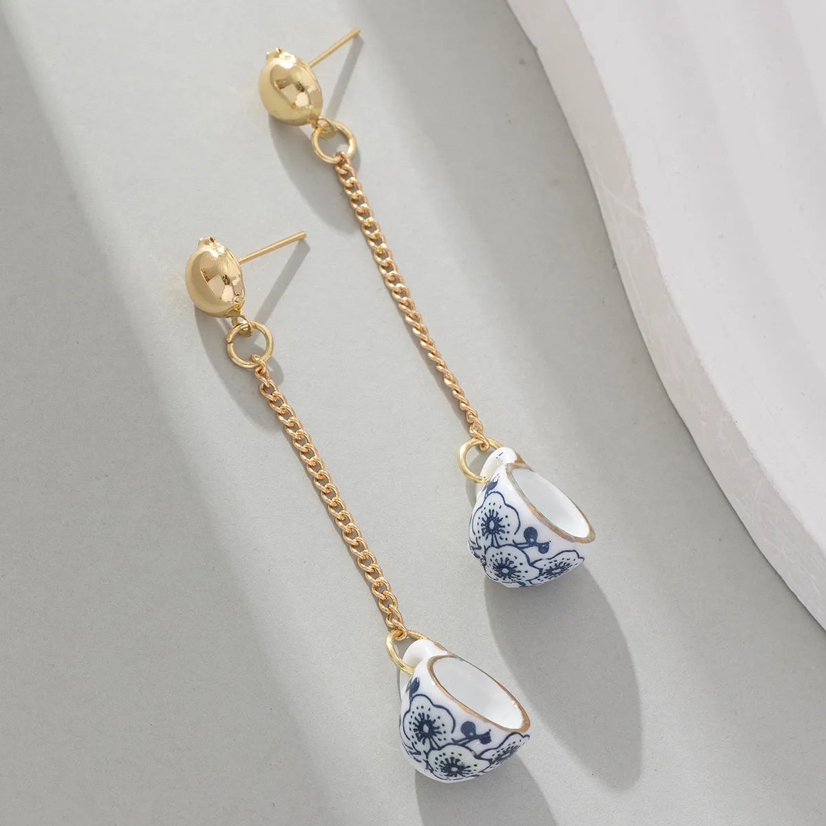 1 Pair Chinoiserie Bowl Ceramics Drop Earrings