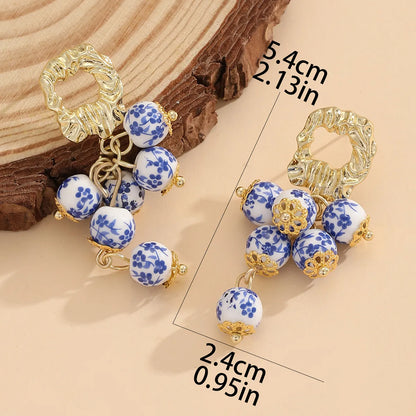 1 Pair Chinoiserie Classic Style Blue And White Porcelain Alloy Drop Earrings