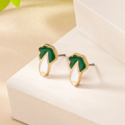 1 Pair Chinoiserie Cute Gossip Animal Vegetable Asymmetrical Zinc Alloy Ear Studs