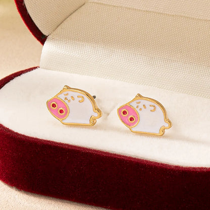 1 Pair Chinoiserie Cute Gossip Animal Vegetable Asymmetrical Zinc Alloy Ear Studs