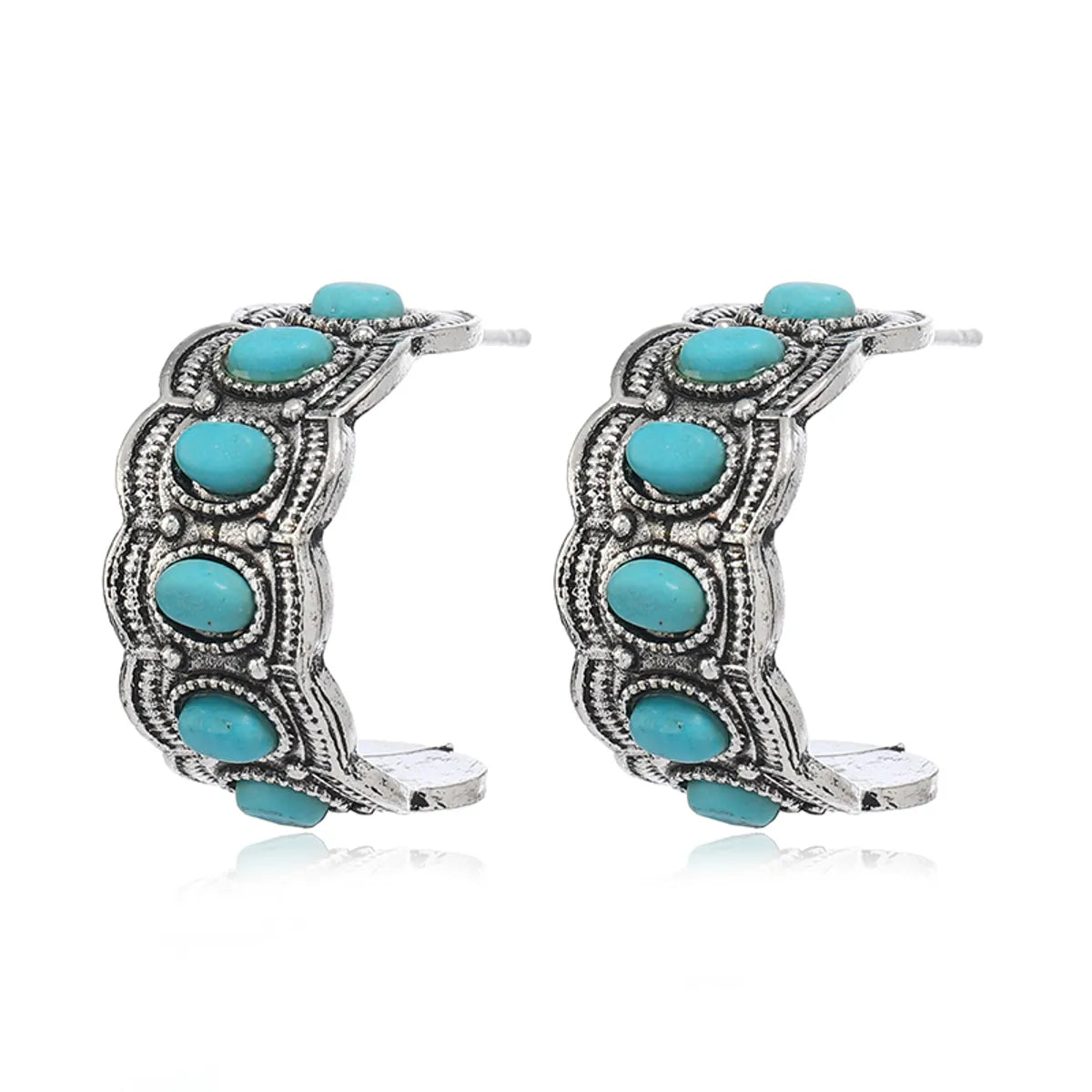 1 Pair Chinoiserie Elegant Lady Circle Inlay Zinc Alloy Turquoise Ear Studs