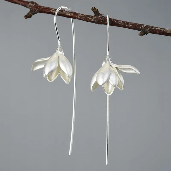 1 Pair Chinoiserie Elegant Lady Flower Plating Metal Sterling Silver Drop Earrings