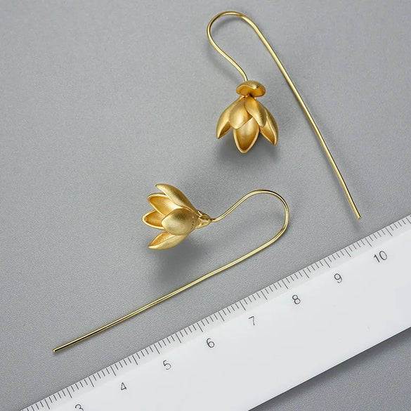 1 Pair Chinoiserie Elegant Lady Flower Plating Metal Sterling Silver Drop Earrings