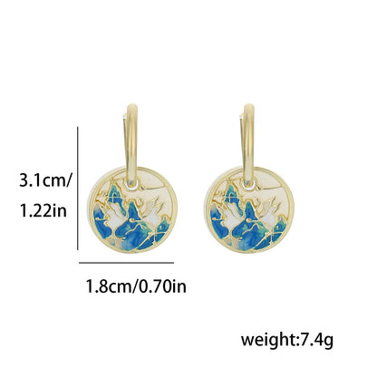 1 Pair Chinoiserie Ethnic Style Round Ink Painting Plating Hollow Out Copper 14K Gold Plated Drop Earrings