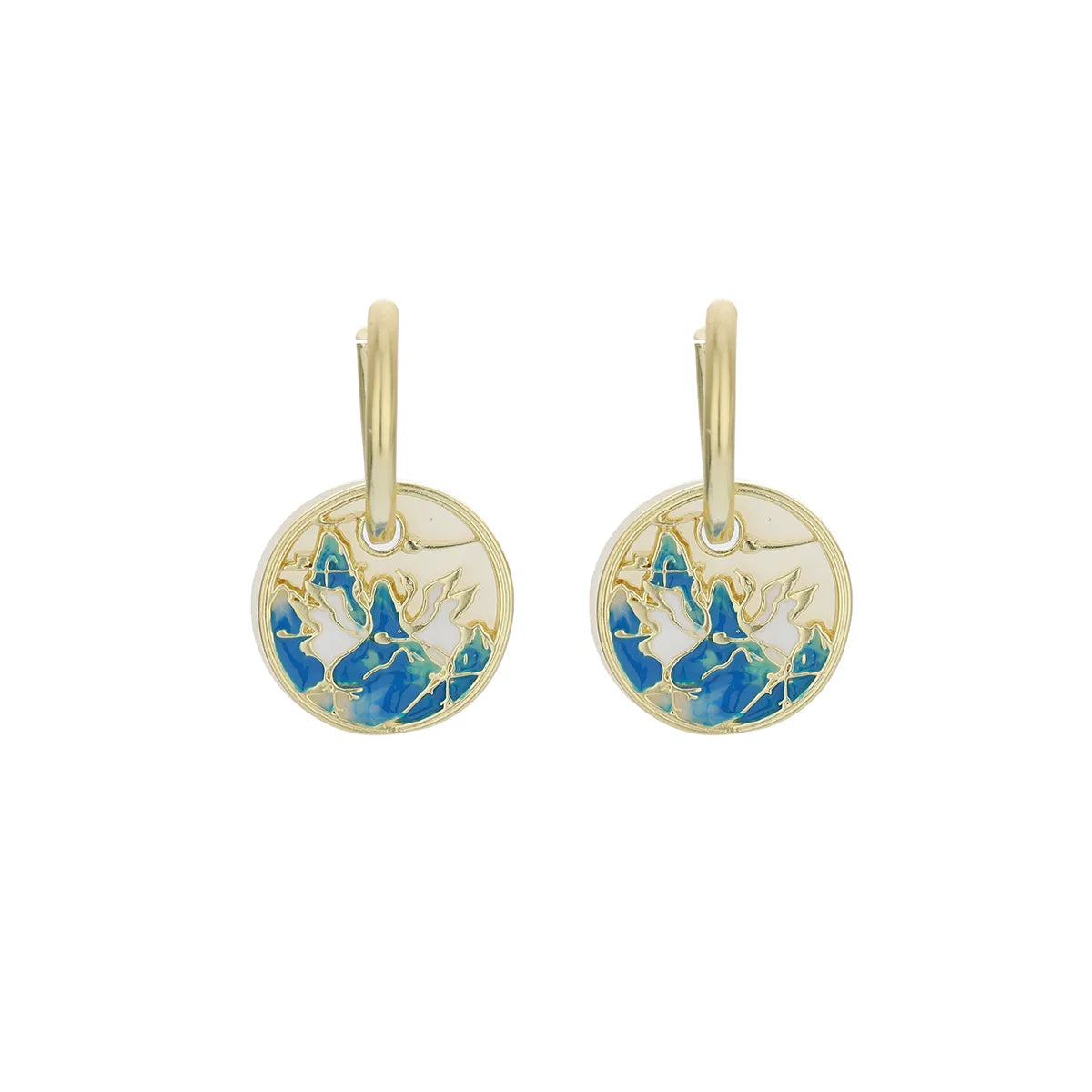 1 Pair Chinoiserie Ethnic Style Round Ink Painting Plating Hollow Out Copper 14K Gold Plated Drop Earrings