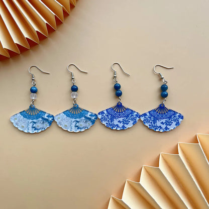 1 Pair Chinoiserie Novelty Classic Style Fan Bamboo Chrysanthemum Beaded Arylic Drop Earrings